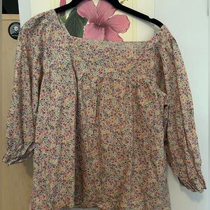 Loup cotton floral square neck puff sleeve blouse